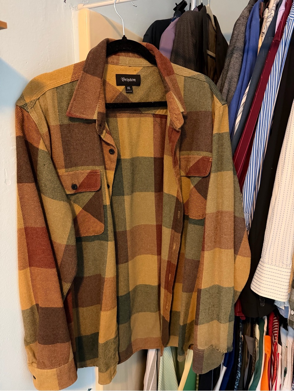 Brixton Men's Plaid Button-Down Shirt Jacket in Mustard, Brown & Olive